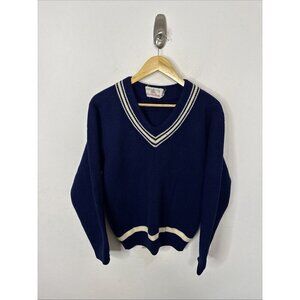 Vintage Charles Wolf Oslo Norway V Neck Knit Sweater Men 52 M Wool Blue College